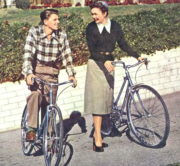 ronald reagan and wife on 1946 schwinn continentals